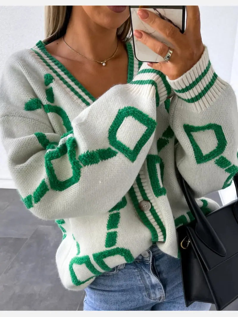 Damen-Cardigan mit Knöpfen, V-Ausschnitt und langen Ärmeln