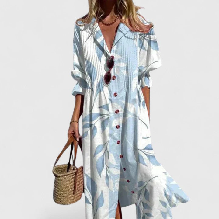 Geknöpftes Damen-Maxikleid mit Blumenmuster