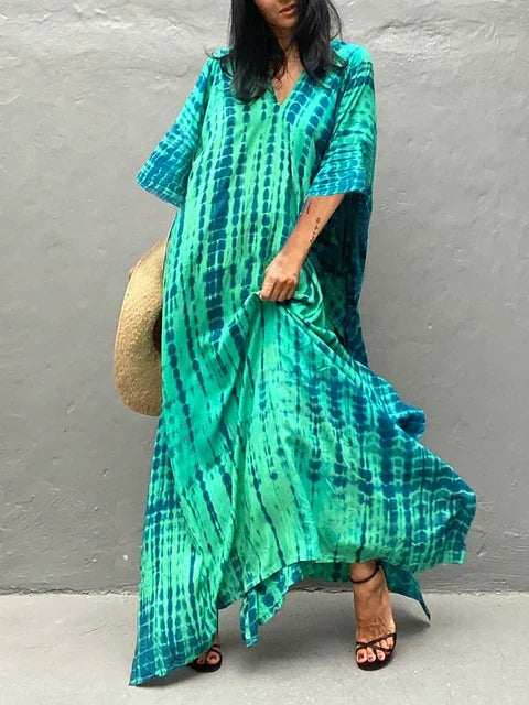Grünes Boho-Maxikleid für Damen im lässigen Kaftan-Stil