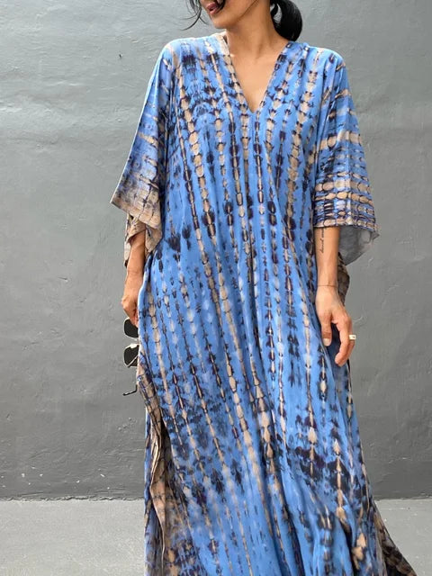 Grünes Boho-Maxikleid für Damen im lässigen Kaftan-Stil