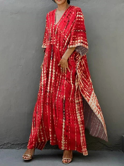 Grünes Boho-Maxikleid für Damen im lässigen Kaftan-Stil