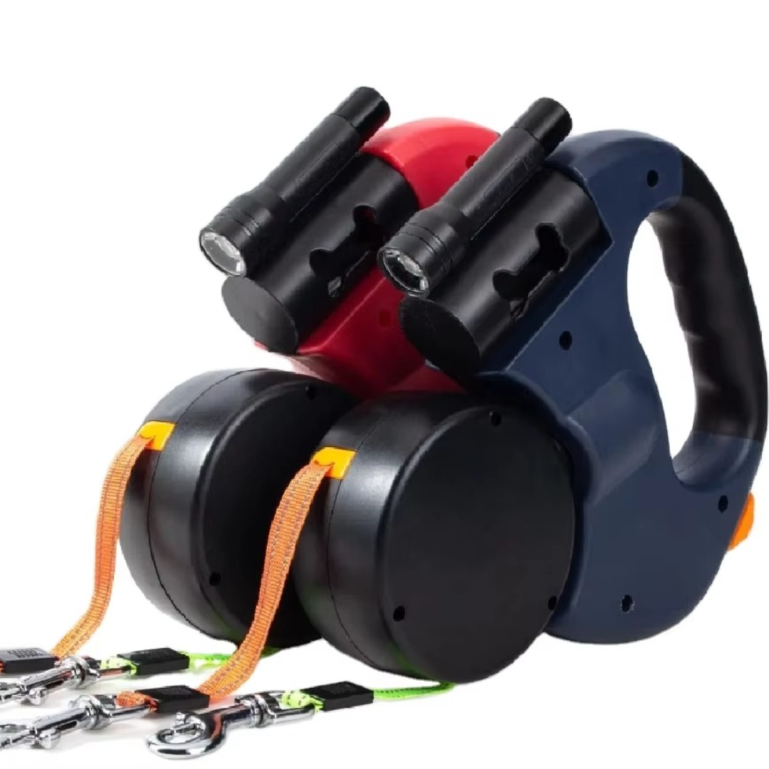 Verhedderungsfreie Doppel-Hundeleine mit LED-Licht für sichere Spaziergänge