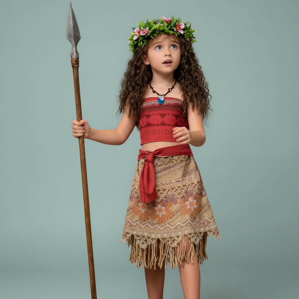 Kinder Ozean Prinzessin Cosplay Kleid – Buntes Halloween Kostüm mit Perücke und Zubehör