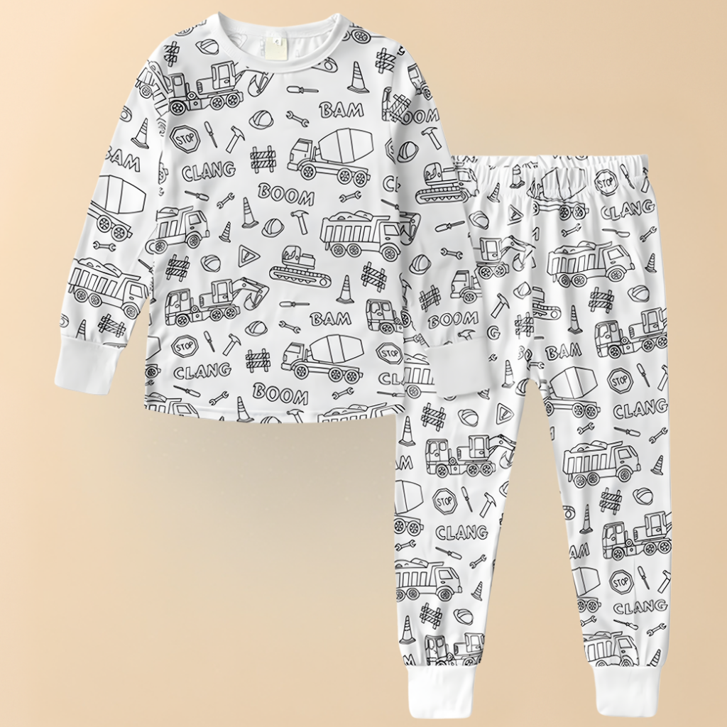 Kinder Weihnachts-Doodle-Pyjamaset – Langarm-Oberteil und Hose – Festliche Nachtwäsche
