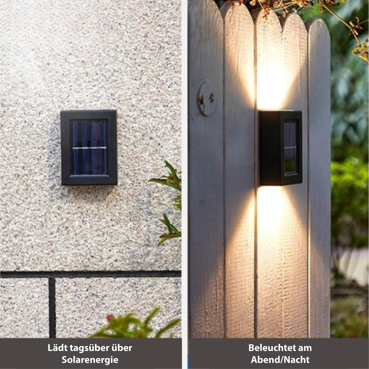 Stimmungsvolle LED-Solar-Gartenwandleuchte