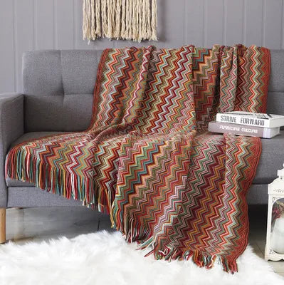 Gemütliche bunte Boho-Wohndecke für Sofa und Wohnzimmer (130x180 cm)