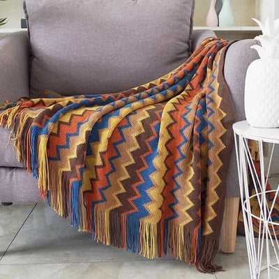 Gemütliche bunte Boho-Wohndecke für Sofa und Wohnzimmer (130x180 cm)