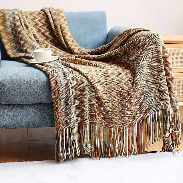 Gemütliche bunte Boho-Wohndecke für Sofa und Wohnzimmer (130x180 cm)