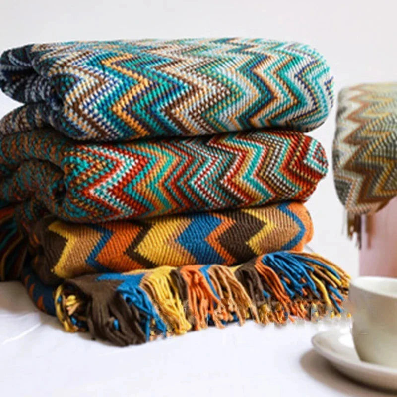 Gemütliche bunte Boho-Wohndecke für Sofa und Wohnzimmer (130x180 cm)