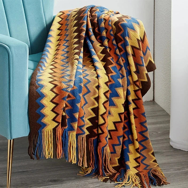 Gemütliche bunte Boho-Wohndecke für Sofa und Wohnzimmer (130x180 cm)