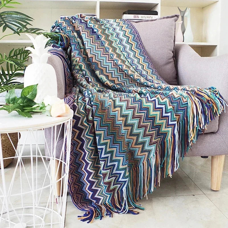 Gemütliche bunte Boho-Wohndecke für Sofa und Wohnzimmer (130x180 cm)