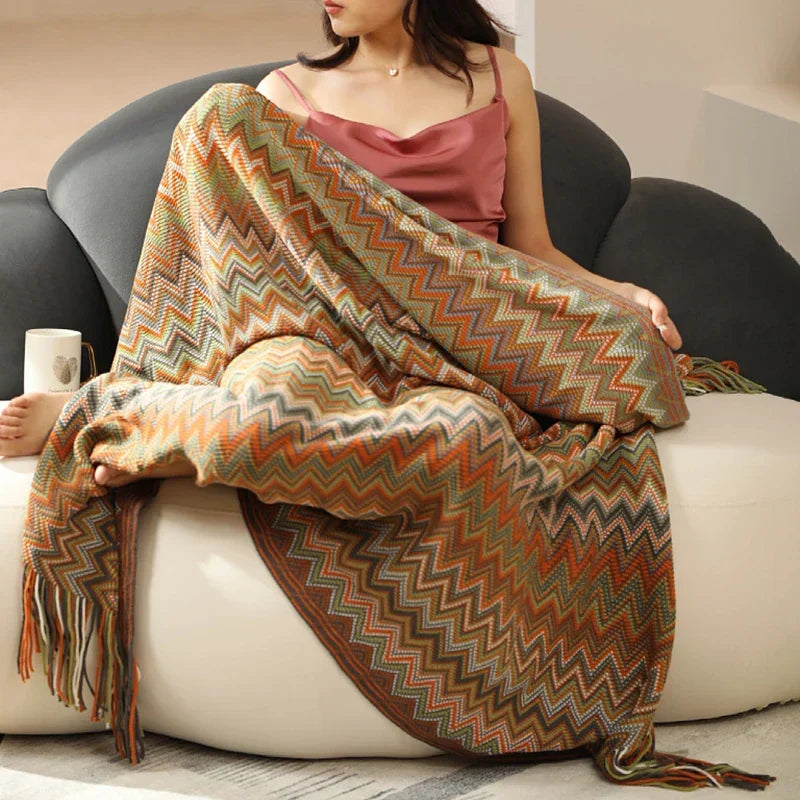 Gemütliche bunte Boho-Wohndecke für Sofa und Wohnzimmer (130x180 cm)