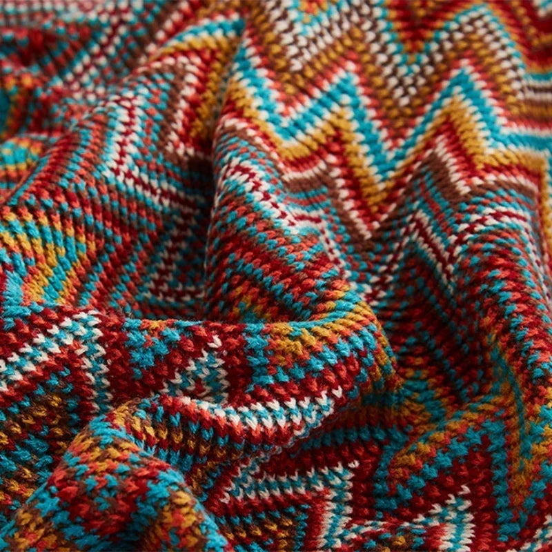 Gemütliche bunte Boho-Wohndecke für Sofa und Wohnzimmer (130x180 cm)