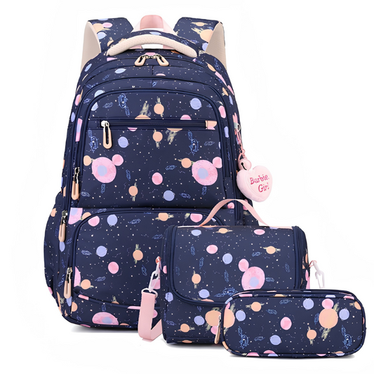 Dreiteiliger Schulrucksack mit Cartoon-Muster