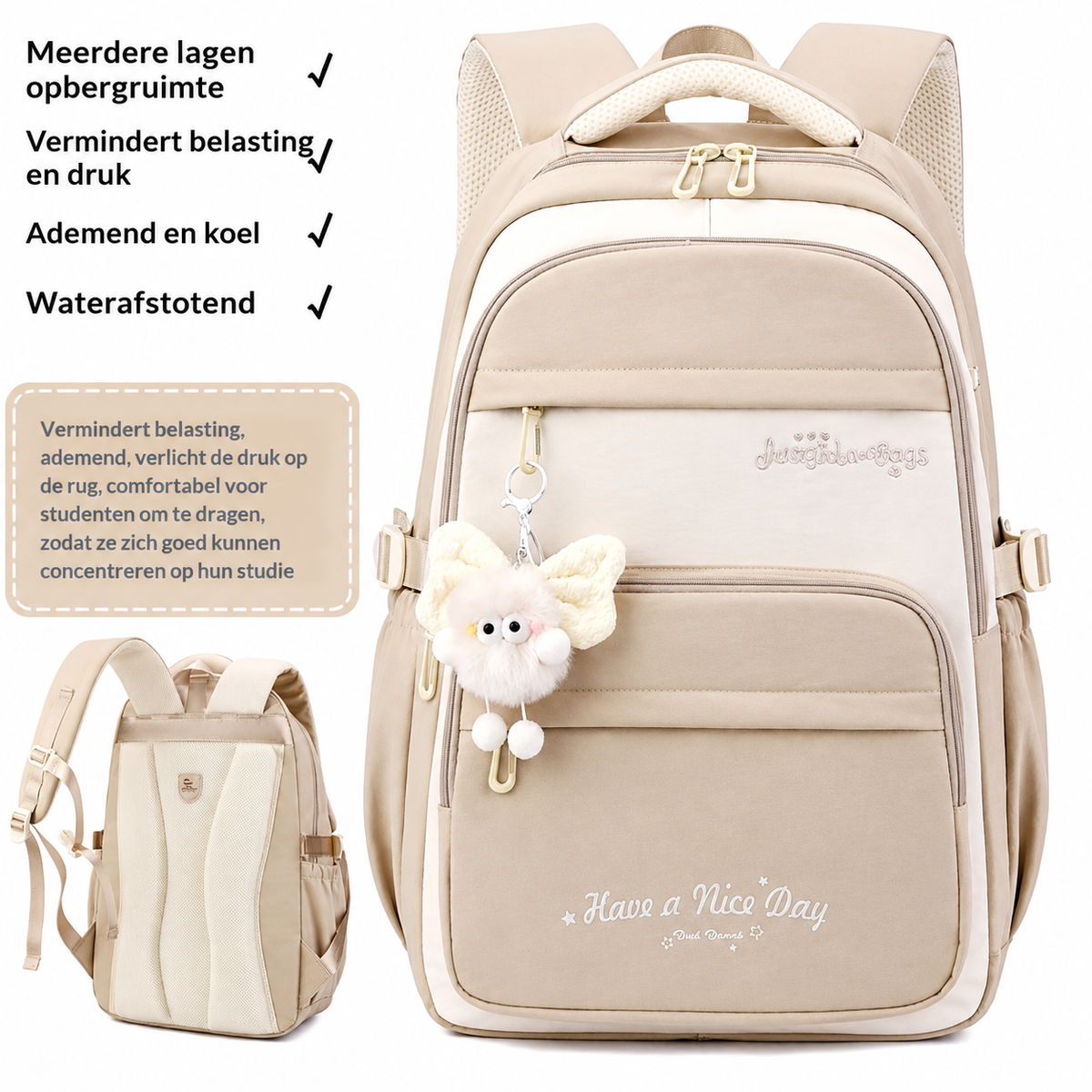 Dreiteiliger Schulrucksack mit Cartoon-Muster