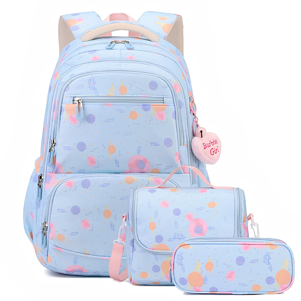Dreiteiliger Schulrucksack mit Cartoon-Muster