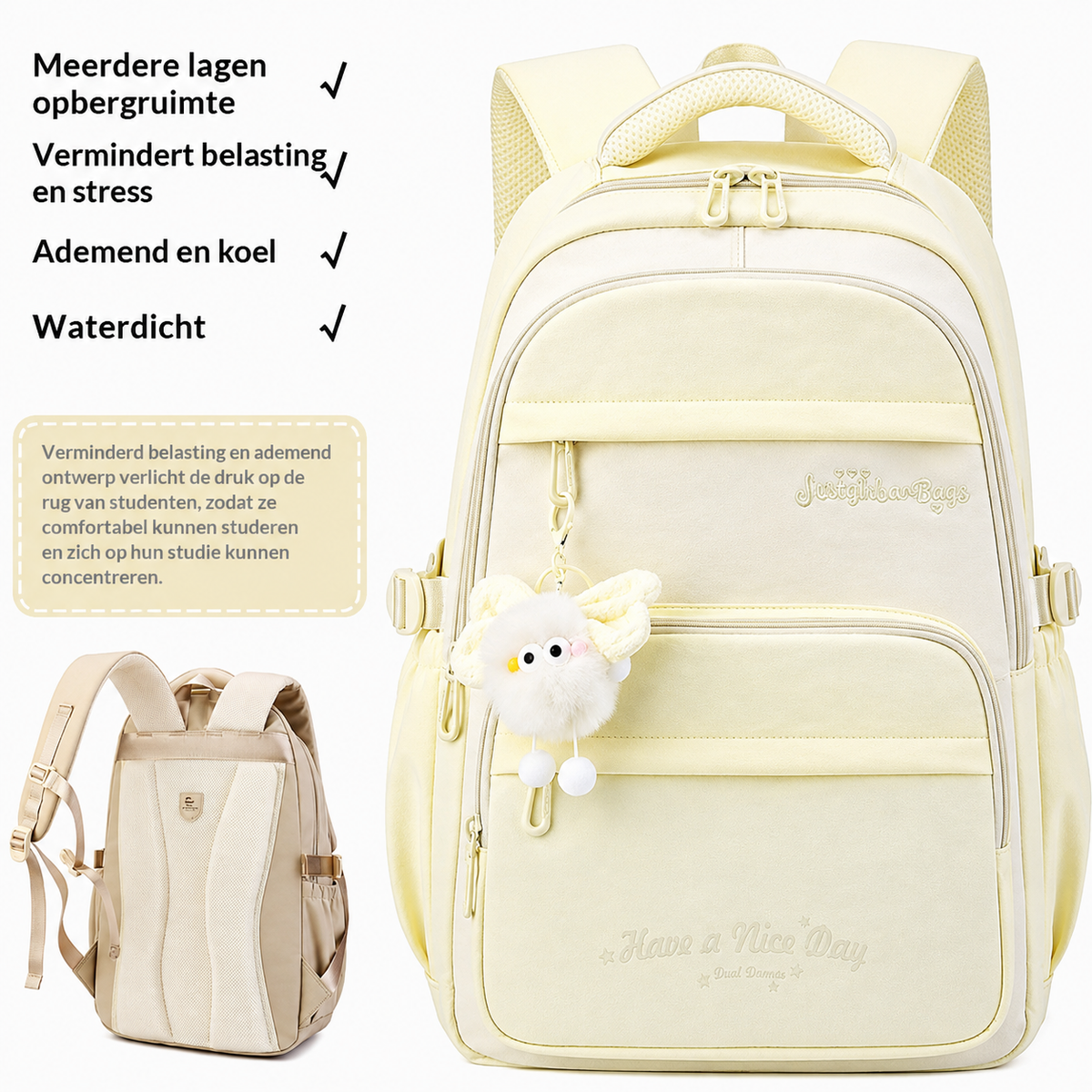 Dreiteiliger Schulrucksack mit Cartoon-Muster