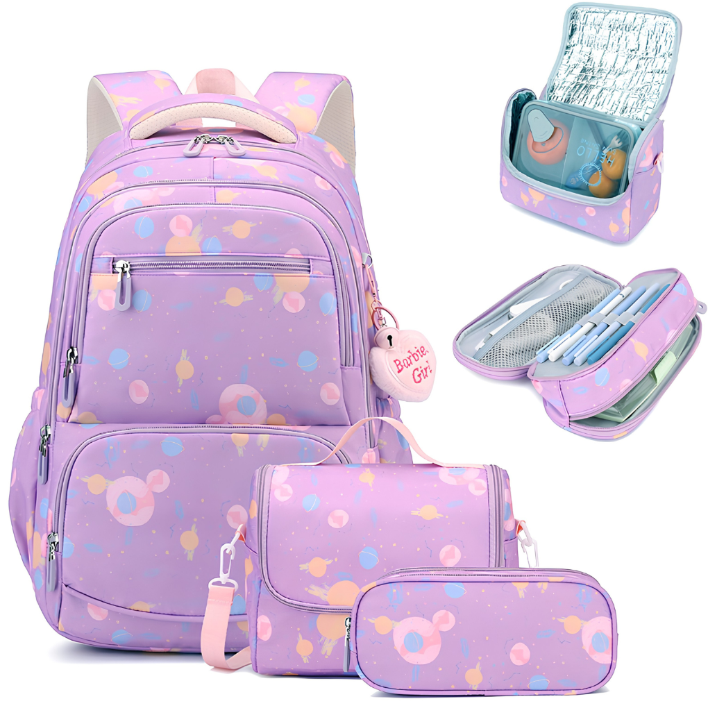 Dreiteiliger Schulrucksack mit Cartoon-Muster