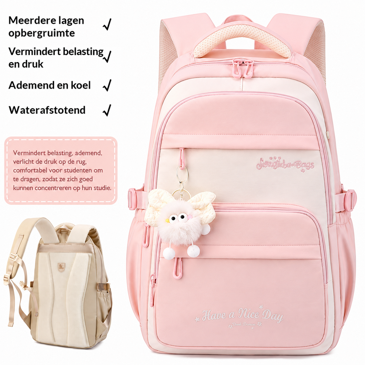 Dreiteiliger Schulrucksack mit Cartoon-Muster