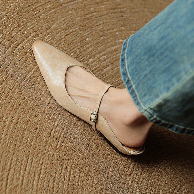 Spitze flache Mary Jane Leder-Mules mit Schnallenriemen für Damen