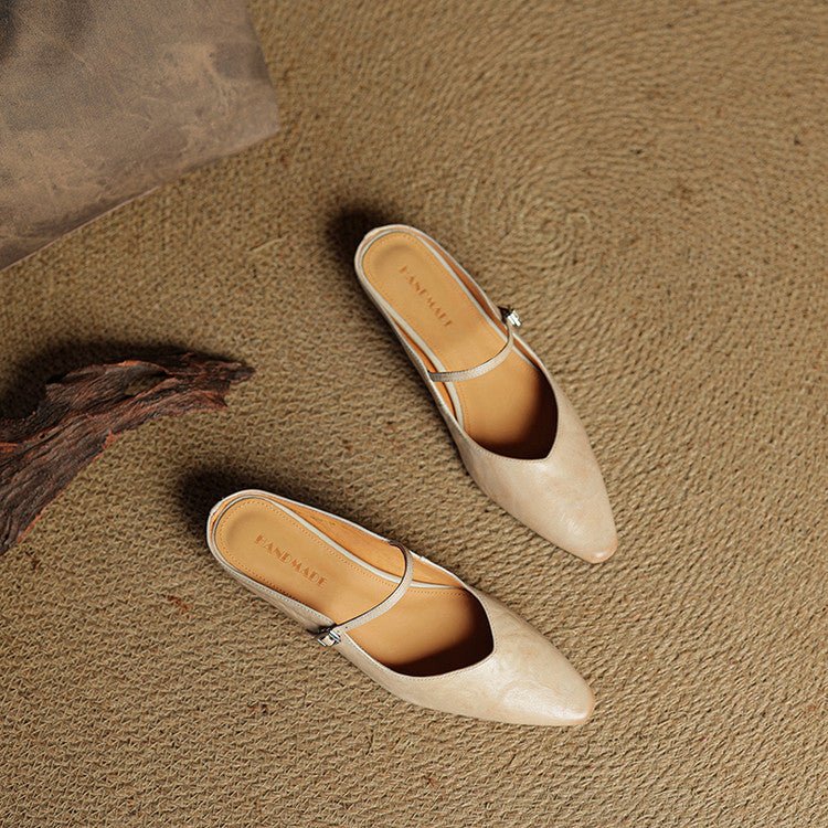 Spitze flache Mary Jane Leder-Mules mit Schnallenriemen für Damen