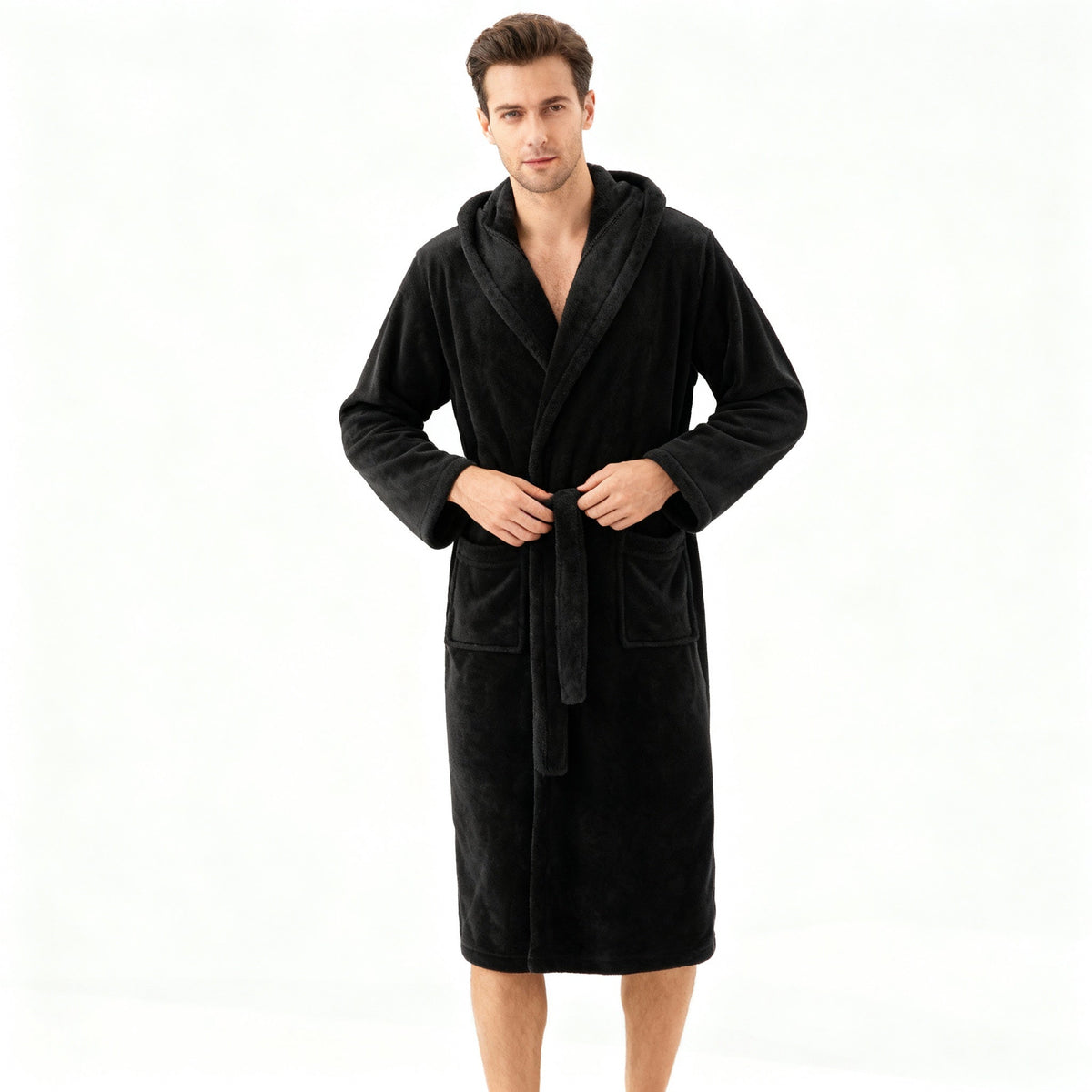 Herren-Bademantel mit Kapuze aus wärmendem High-Loft-Fleece