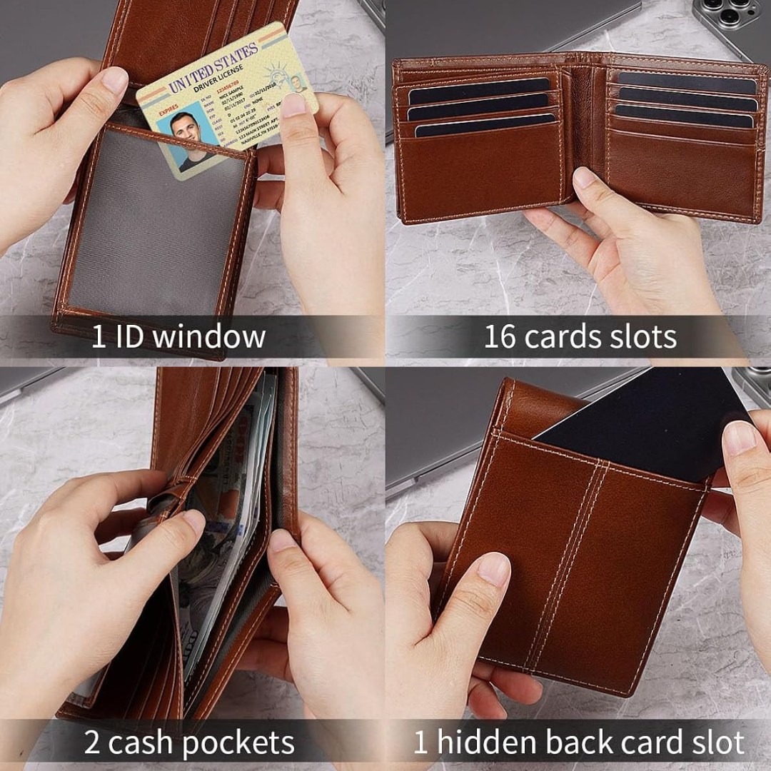 Herren-Bifold-Portemonnaie aus Premium-Leder mit RFID-Schutz