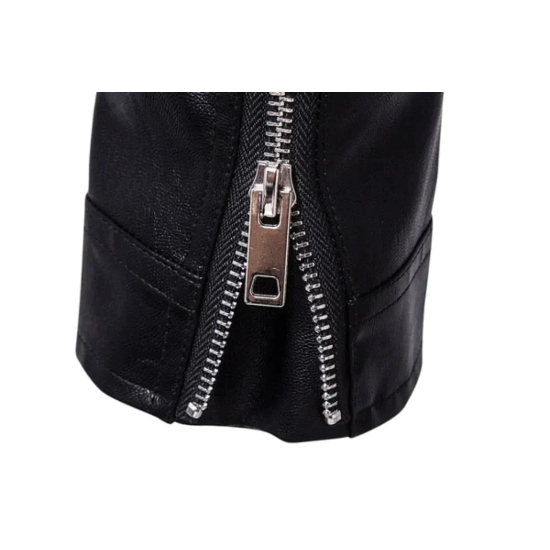Herren-Motorradjacke mit diagonalem Reissverschluss und Gürtel
