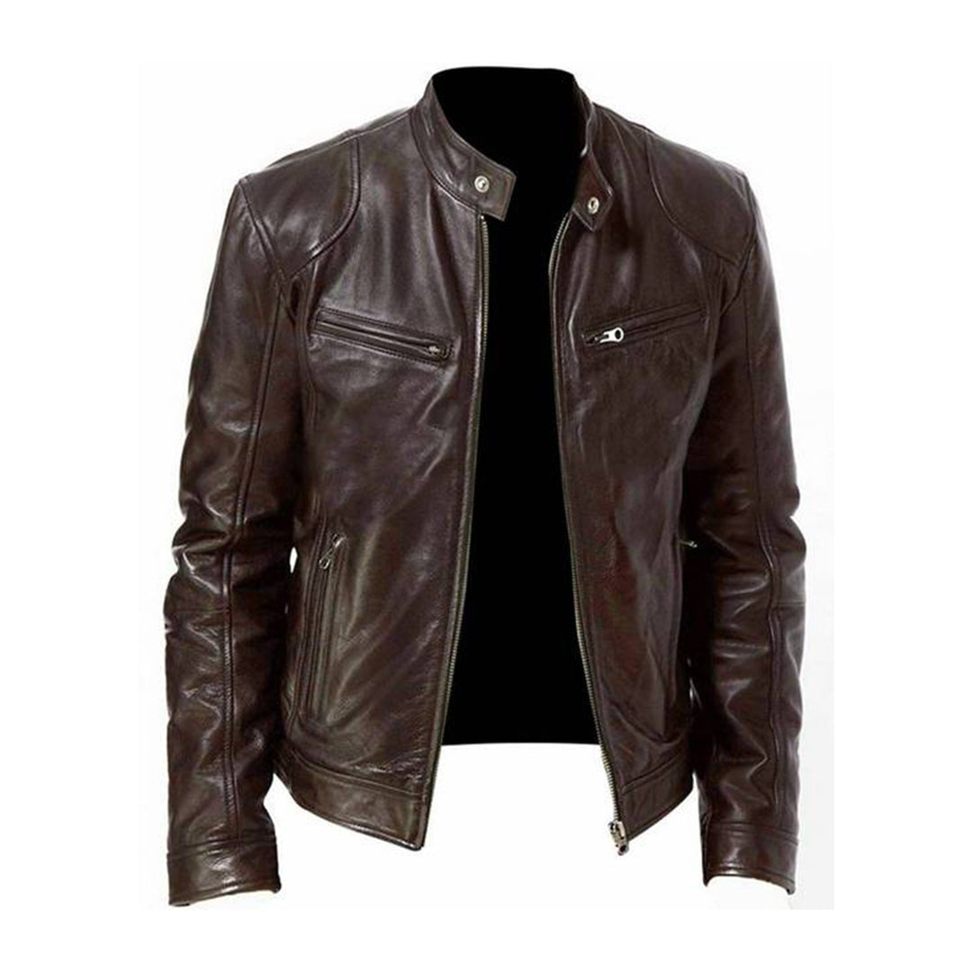 Herren-Motorradjacke mit Reissverschlusstaschen