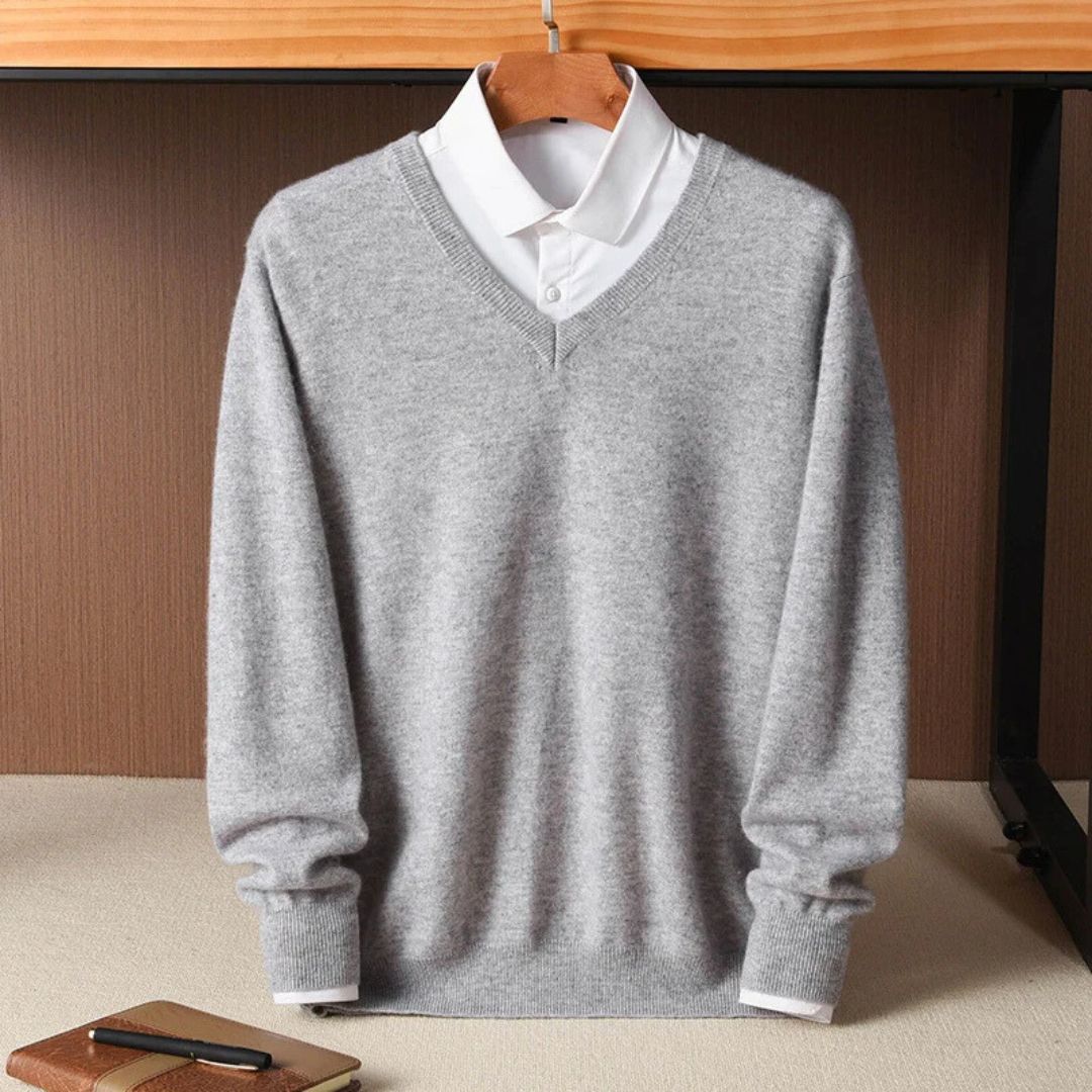 Herren-Pullover mit V-Ausschnitt aus Merinowolle