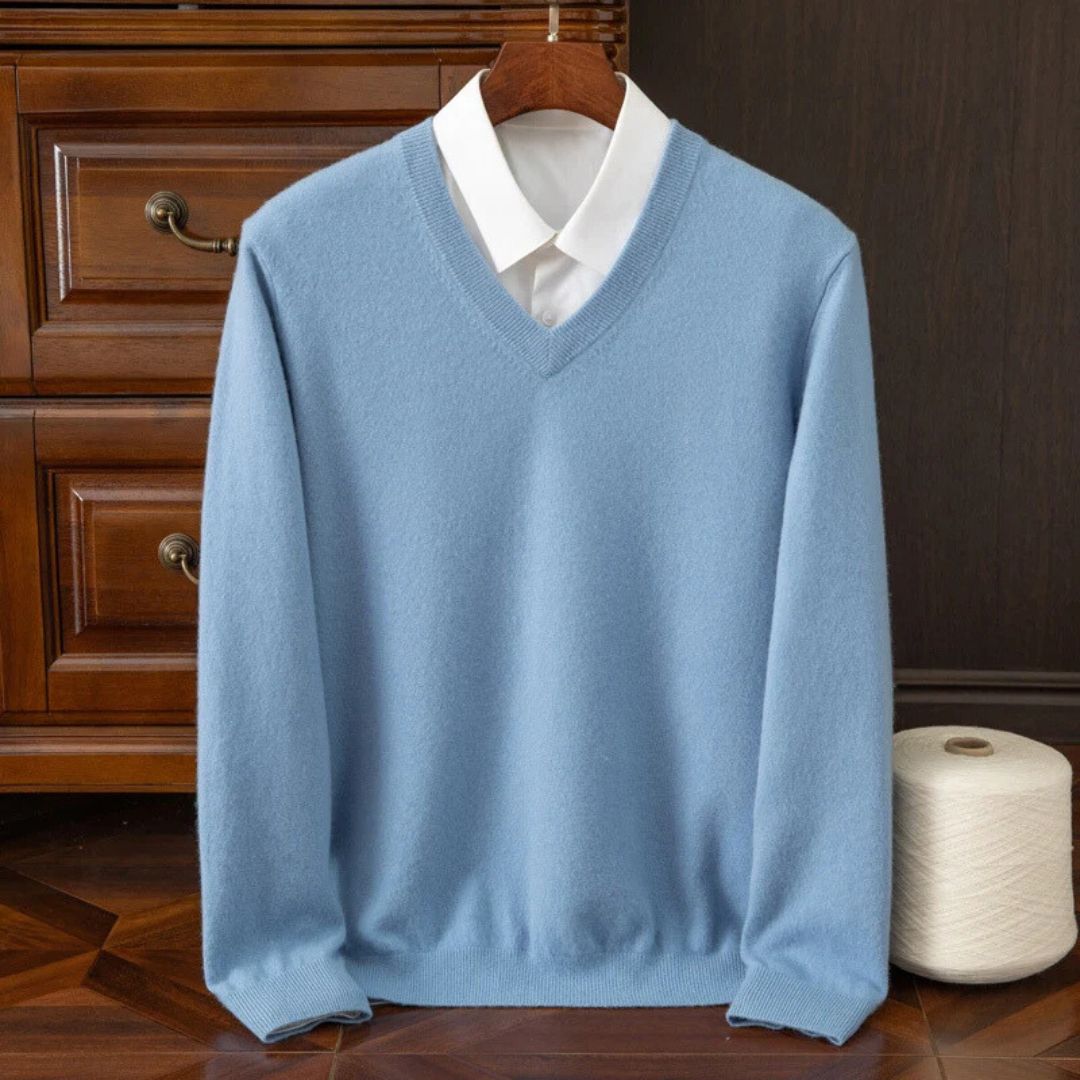 Herren-Pullover mit V-Ausschnitt aus Merinowolle