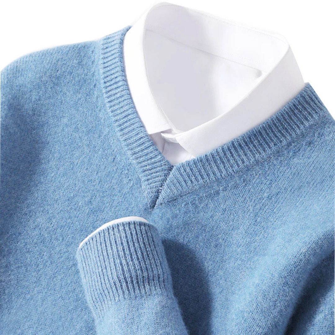 Herren-Pullover mit V-Ausschnitt aus Merinowolle