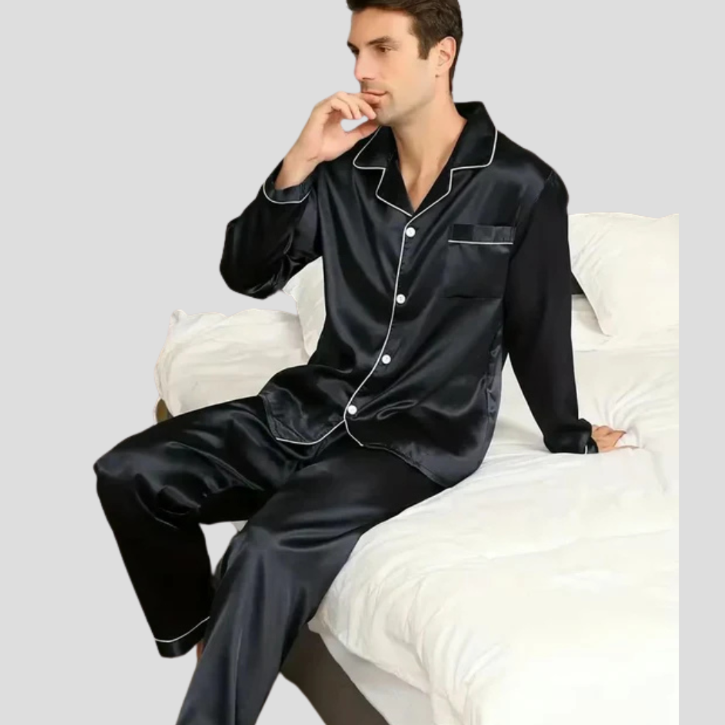 Herren-Seidenpyjama-Set mit Paspelierung