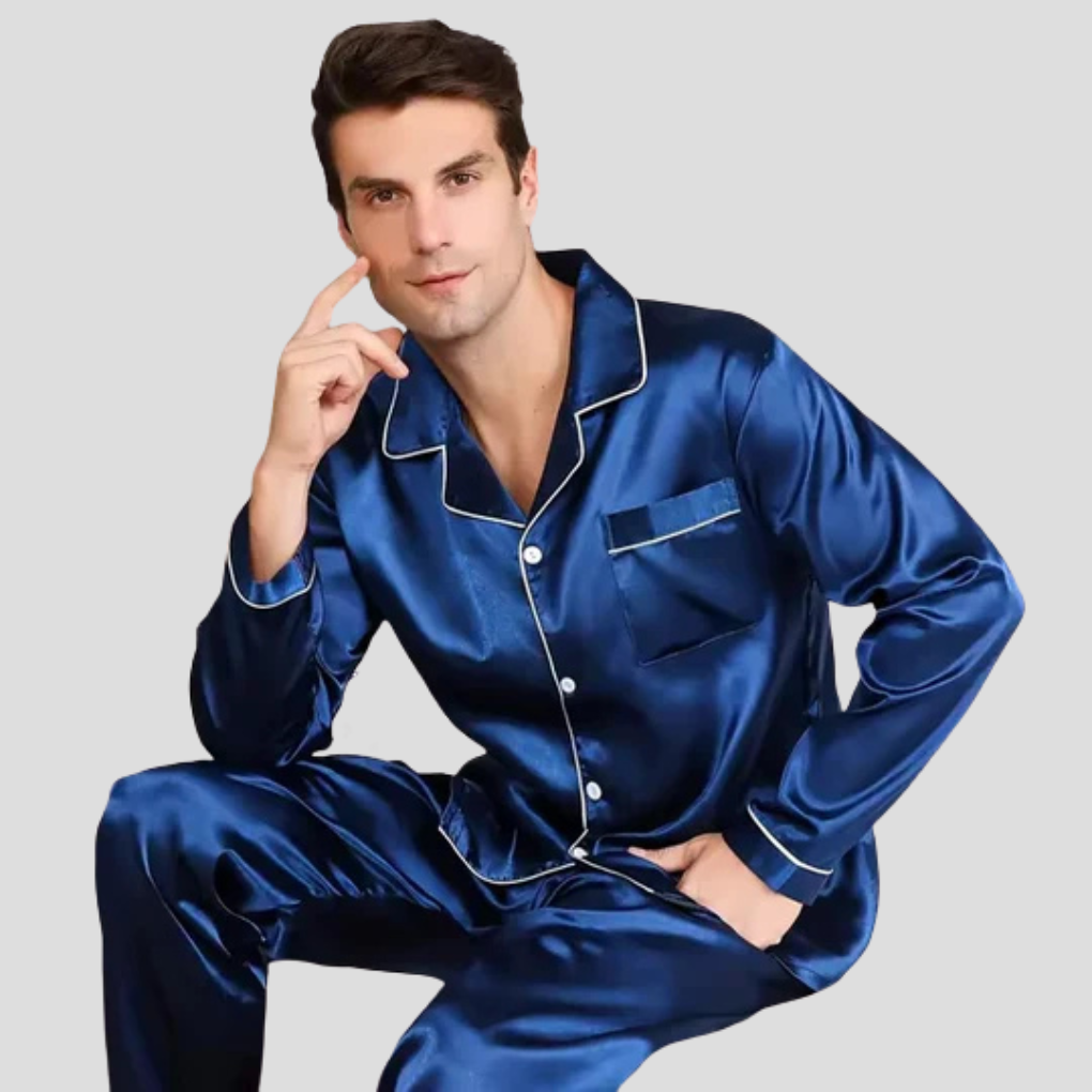 Herren-Seidenpyjama-Set mit Paspelierung