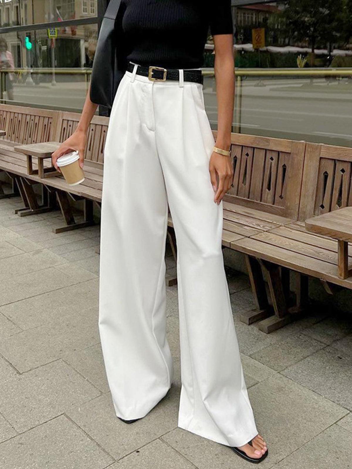 High-Waist-Bundfaltenhose mit weitem Bein für Damen