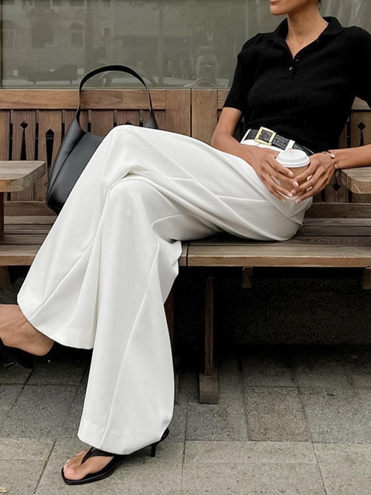 High-Waist-Bundfaltenhose mit weitem Bein für Damen