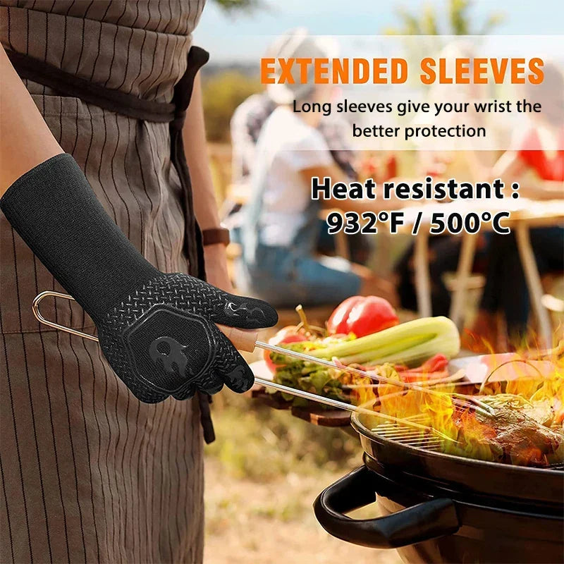 Hitzebeständiger Grillhandschuh | Silikon und Baumwolle | Rutschfest und feuerfest bis 800 °C | Für Grill, Ofen und BBQ | 1 Stück