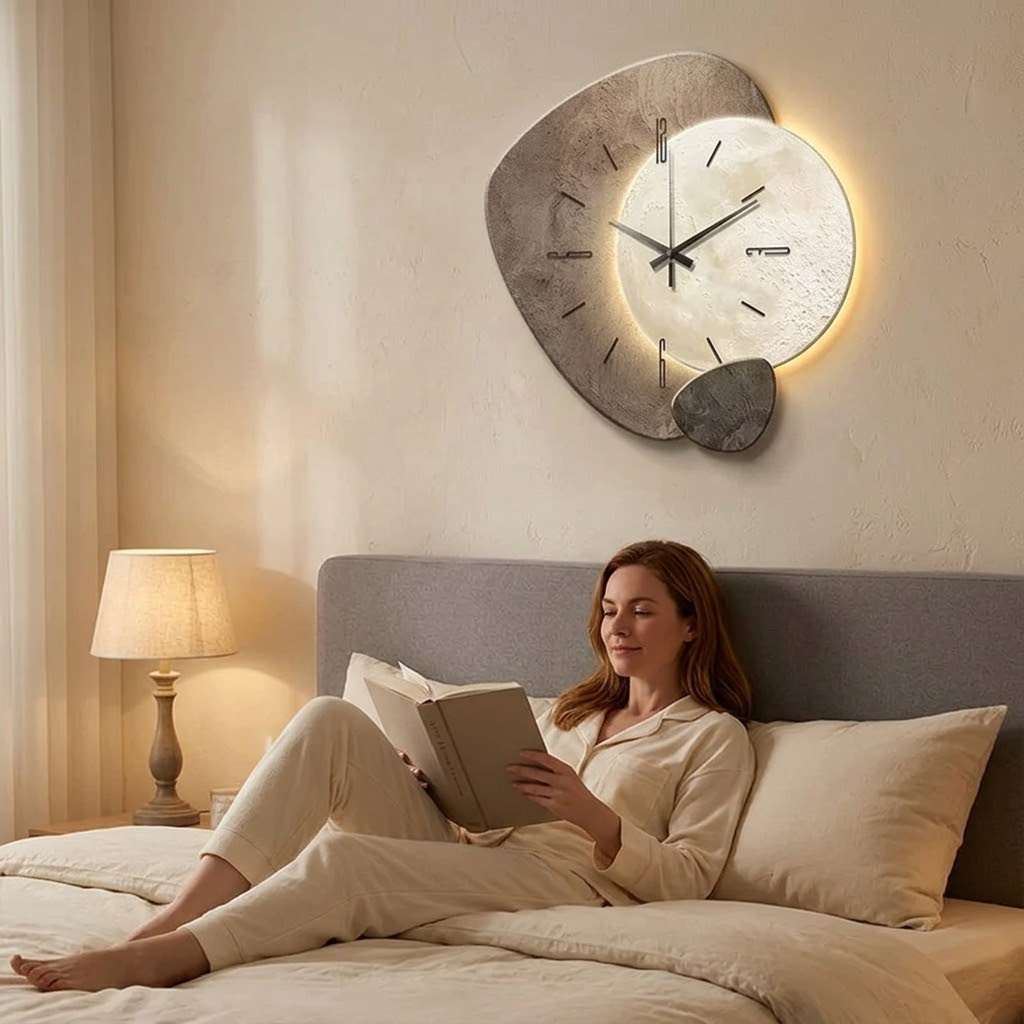 Mondschein-Wanduhr mit warmer Hintergrundbeleuchtung