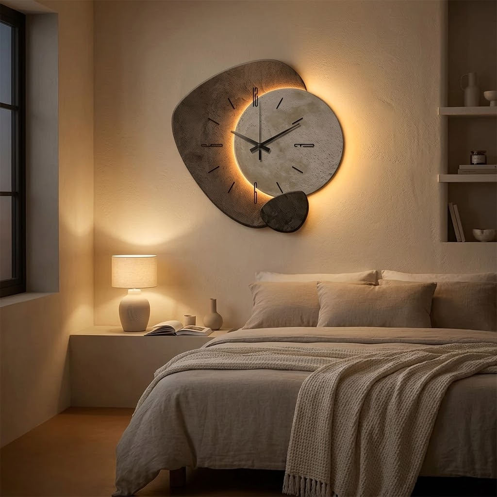 Mondschein-Wanduhr mit warmer Hintergrundbeleuchtung