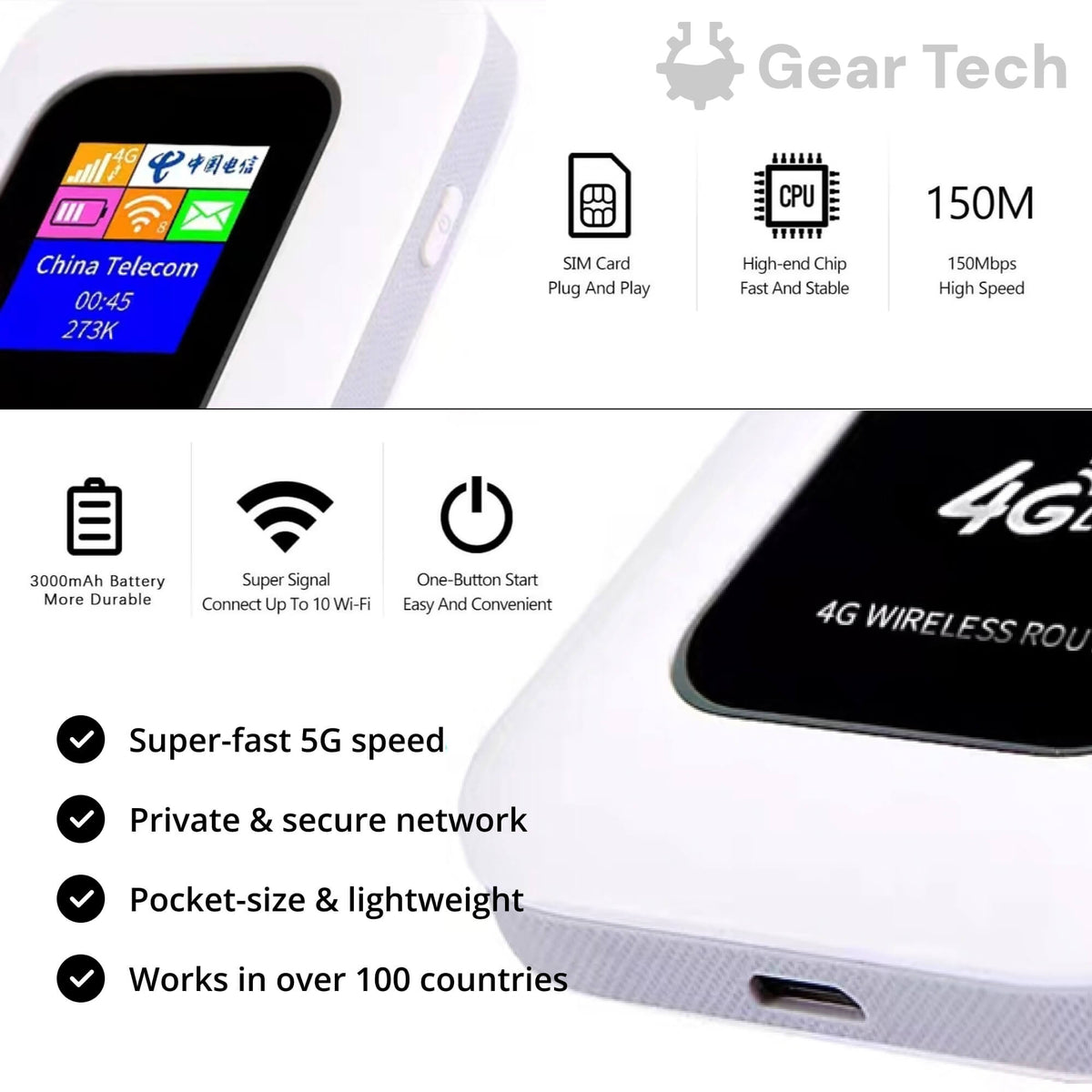 Tragbarer 5G Wi-Fi-Router – Sichere und schnelle Verbindung für Reisen und zu Hause