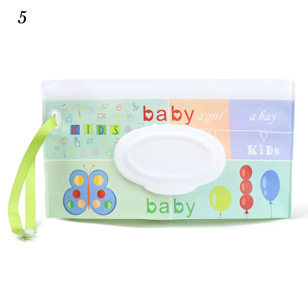 Tragbare Baby-Feuchttüchertasche mit Druckknopfschlaufe und Klappdeckel