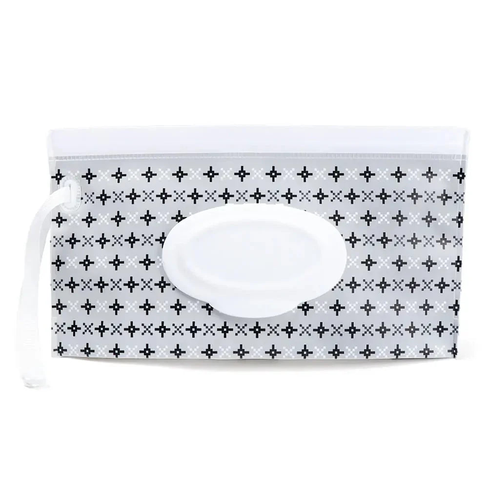 Tragbare Baby-Feuchttüchertasche mit Druckknopfschlaufe und Klappdeckel