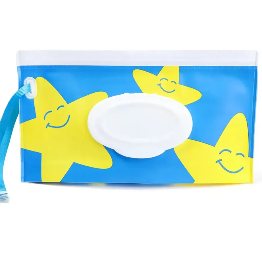 Tragbare Baby-Feuchttüchertasche mit Druckknopfschlaufe und Klappdeckel