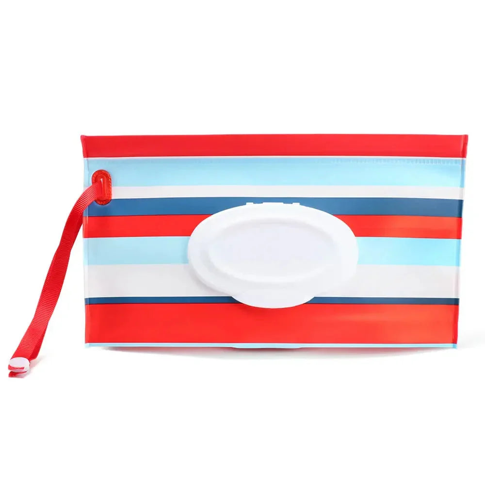 Tragbare Baby-Feuchttüchertasche mit Druckknopfschlaufe und Klappdeckel