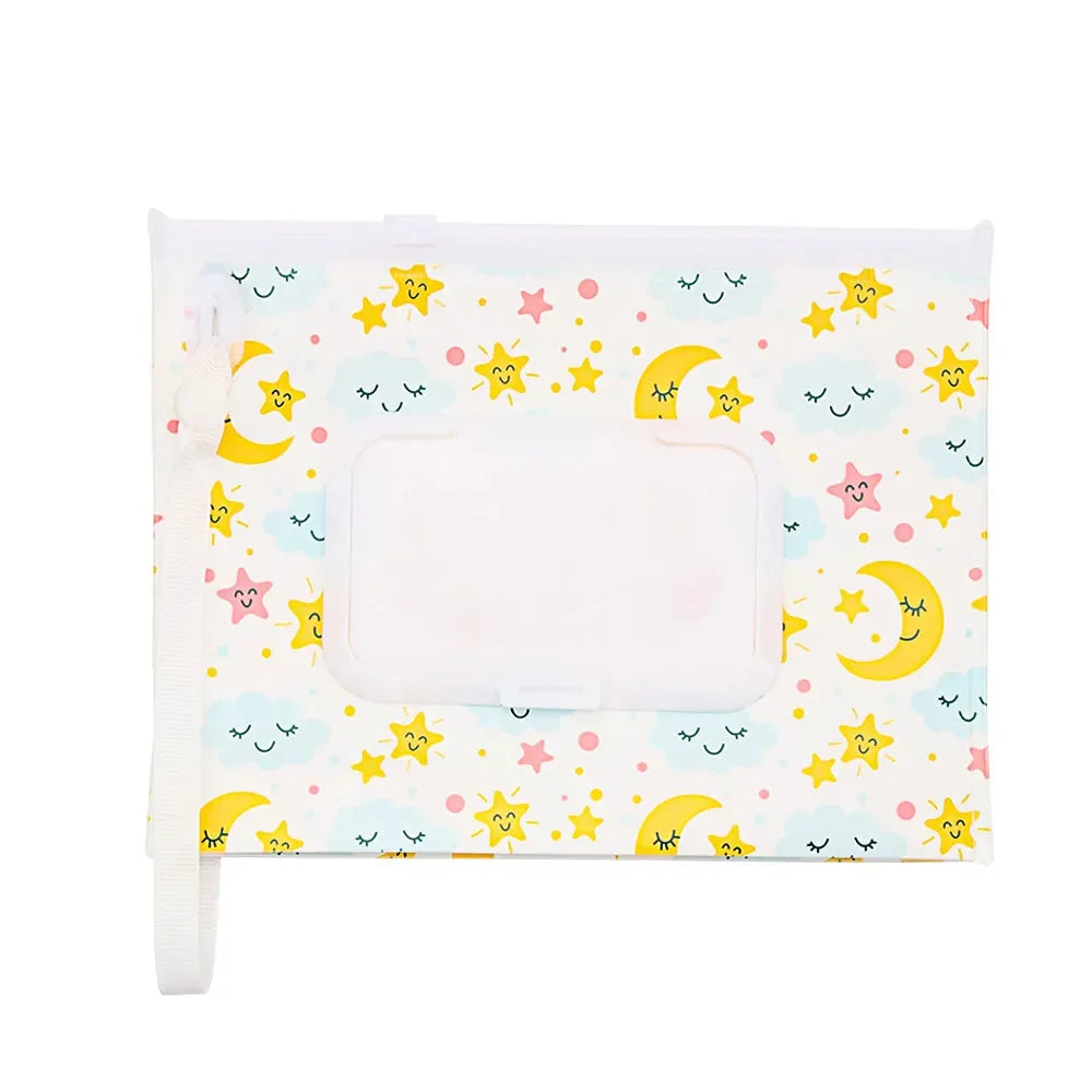 Tragbare Baby-Feuchttüchertasche mit Druckknopfschlaufe und Klappdeckel