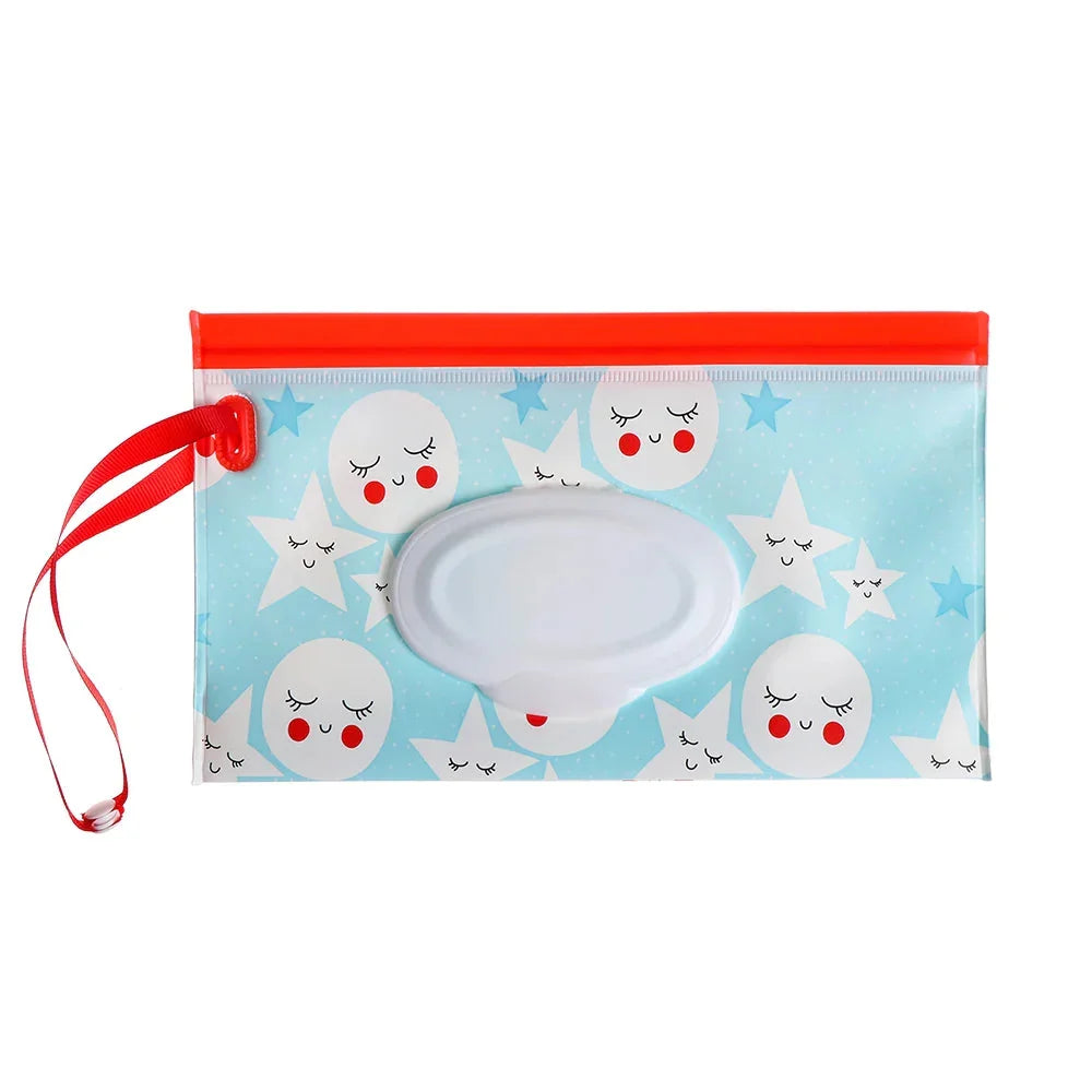 Tragbare Baby-Feuchttüchertasche mit Druckknopfschlaufe und Klappdeckel