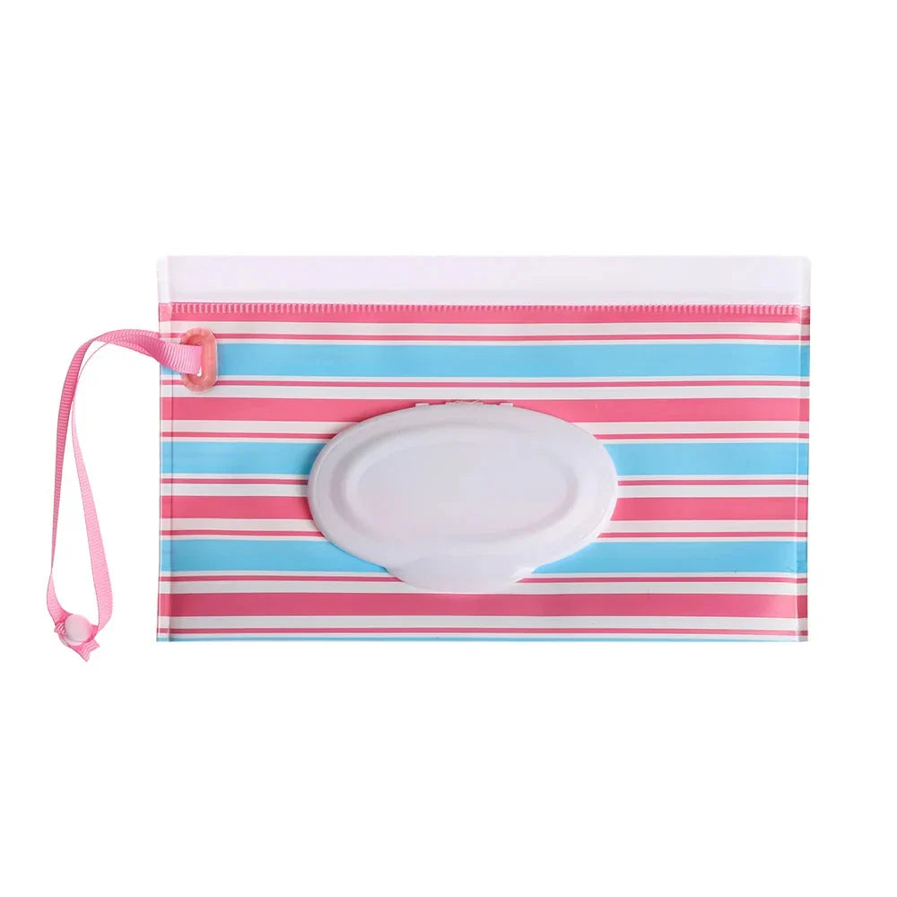 Tragbare Baby-Feuchttüchertasche mit Druckknopfschlaufe und Klappdeckel