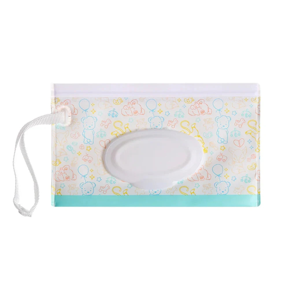 Tragbare Baby-Feuchttüchertasche mit Druckknopfschlaufe und Klappdeckel
