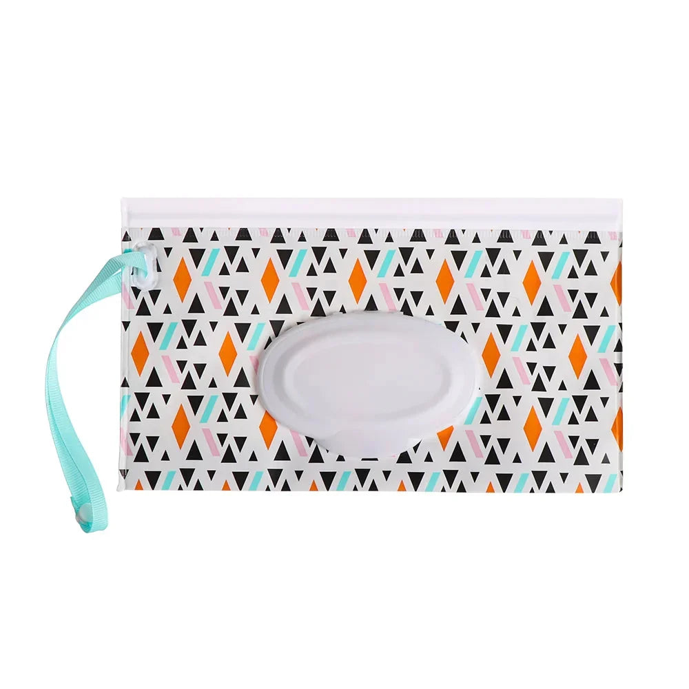 Tragbare Baby-Feuchttüchertasche mit Druckknopfschlaufe und Klappdeckel