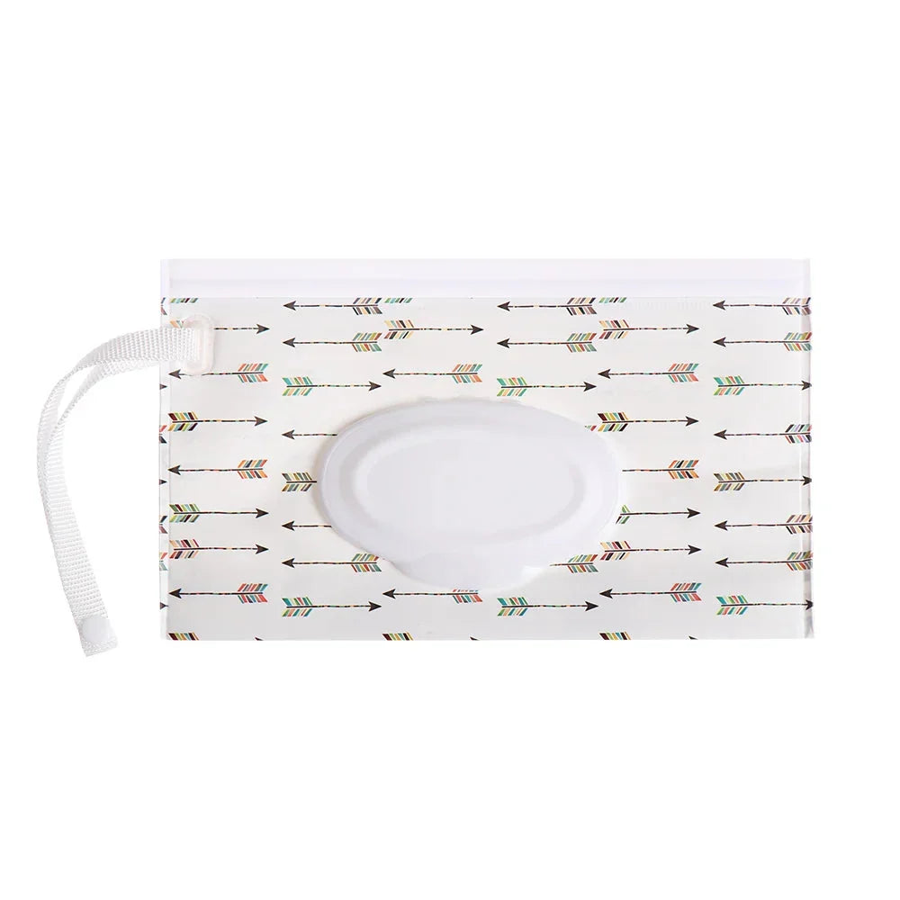 Tragbare Baby-Feuchttüchertasche mit Druckknopfschlaufe und Klappdeckel